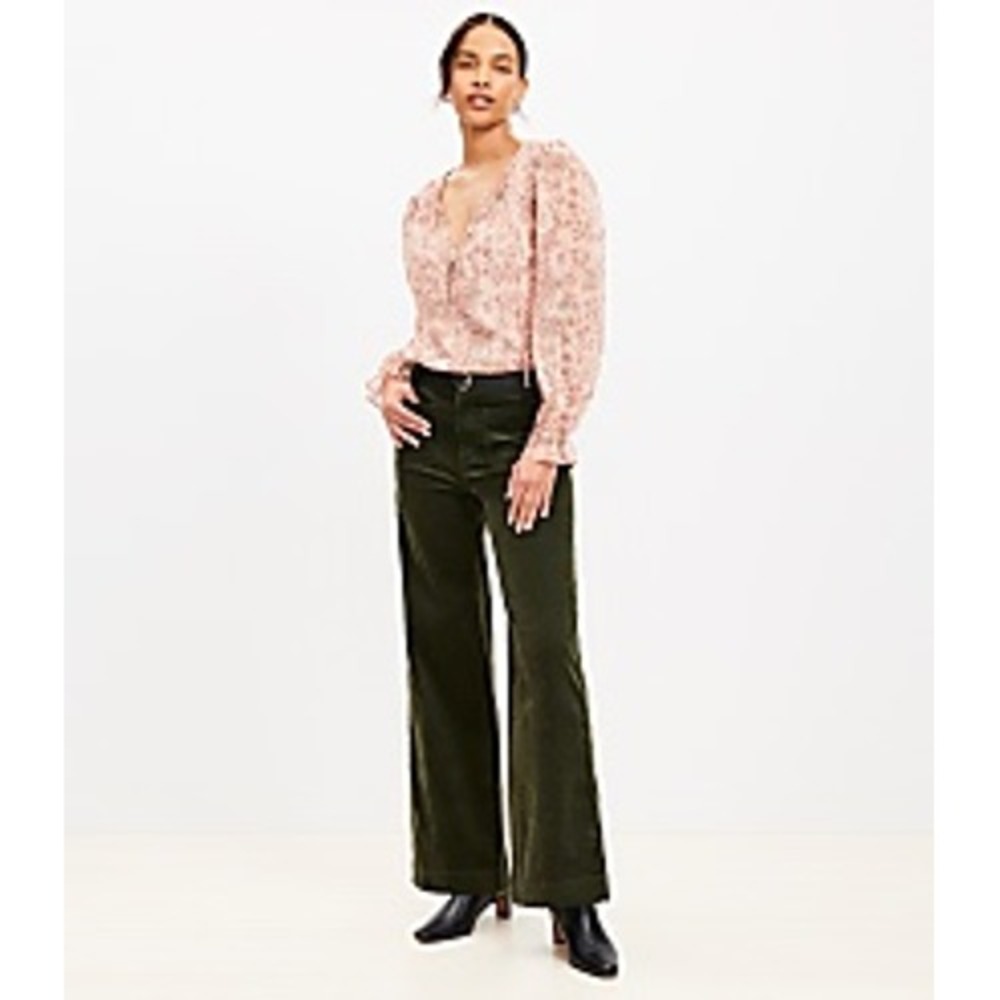 Loft Palmer Wide Leg Corduroy Pants Forest Green Patch Pocket Size 8